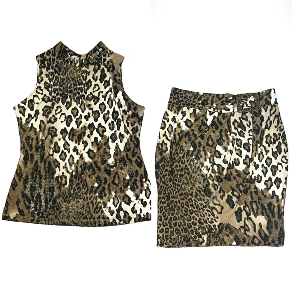 Svetlana Leopard Print Metallic & Jewel Detailed Skirt & Top Set
